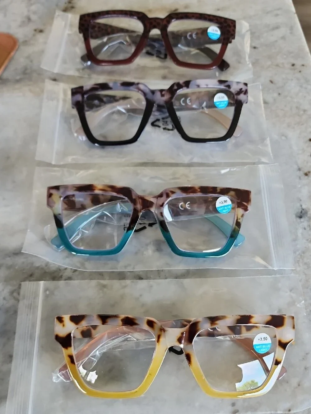 KoKoBin 6 Pack Oprah Style Reading Glasses for women +3.50 BLUE LIGHT FILTER